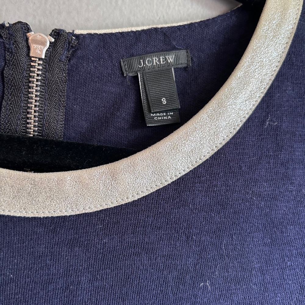 J.Crew Navy Blue Cotton Long Sleeve Top Metallic Trim Back Zip Small - Picture 3 of 8